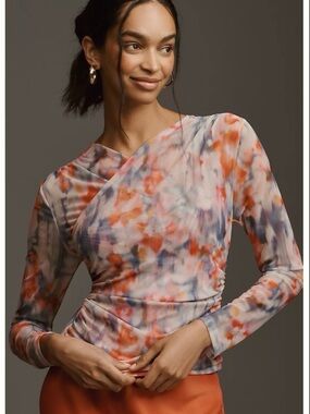 Anthropologie Long-Sleeve Crossover Mesh Top